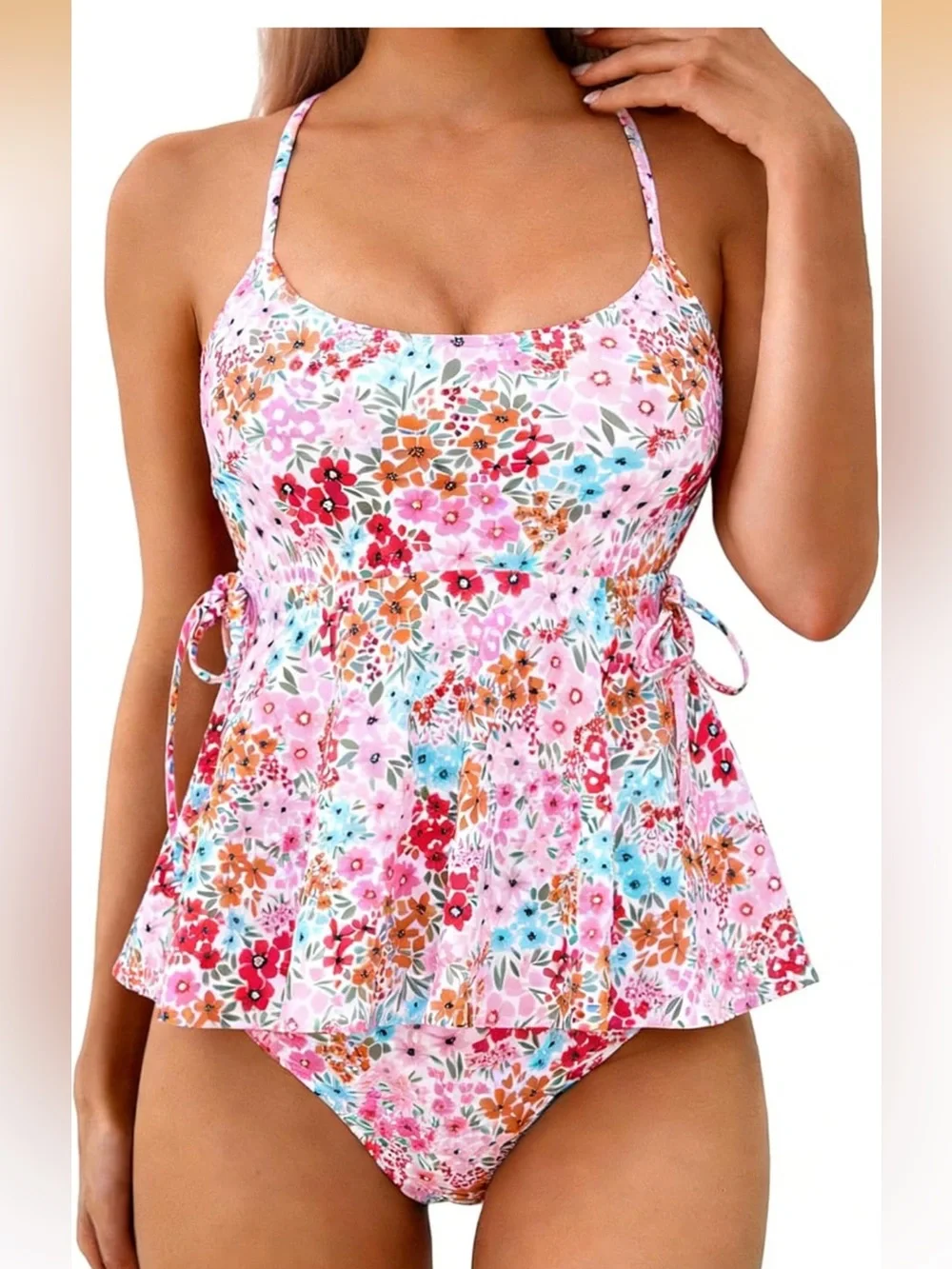 Jolefille Floral Pink Ruffle Tankini Set nwot
